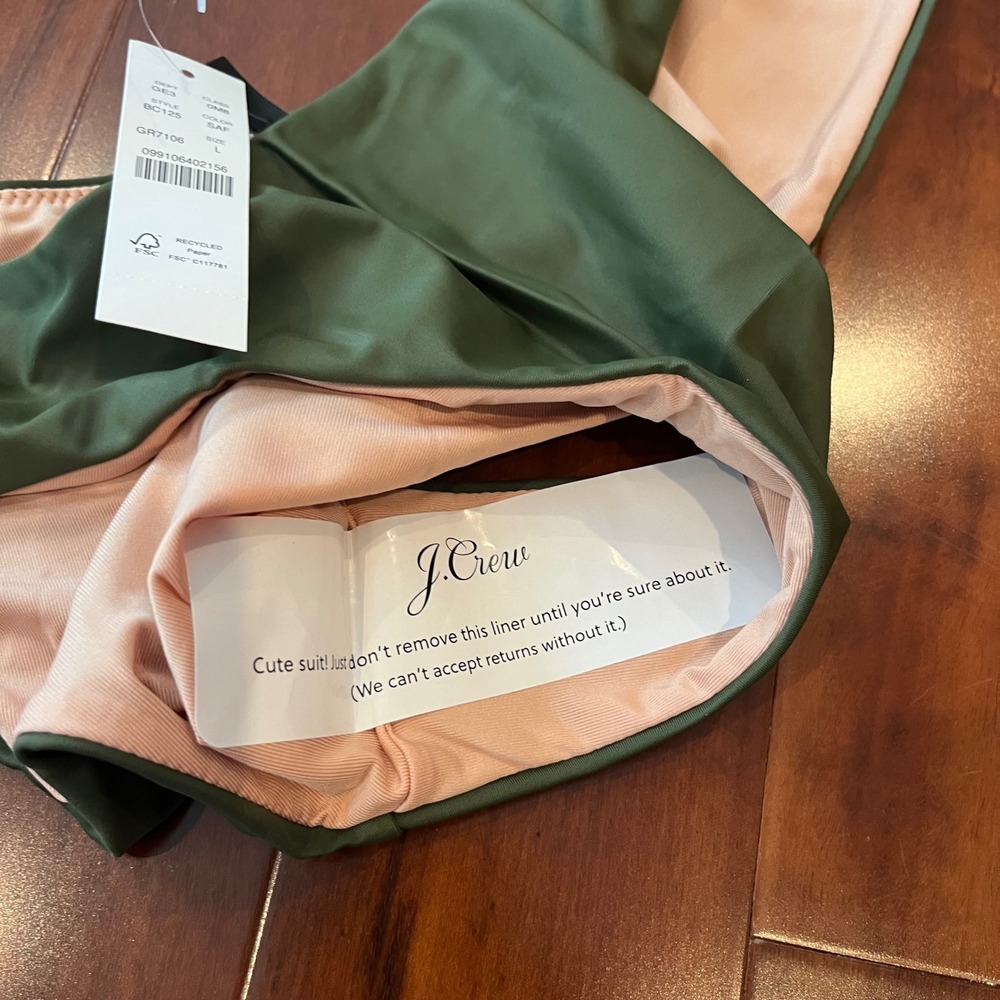 J.Crew Green Bikini Bottom Swim Olive Safari Solid BC125 Size Large - Picture 4 of 4